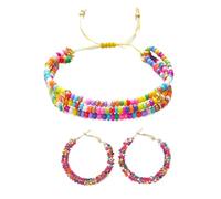 CWPFVQA: 1 Conjunto di Aretes e Bracciale di Perle, Orecchini da Donna alla Moda, Bohémien, Perle Multicolori, 4.3 cm, 15 x 20 cm, Vintage Bohémien, Donna Adulta con Stile Bohémien o alla Moda