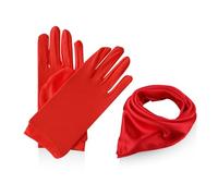 CWPFVQA 1 Paio Di Guanti Rossi, 1 Sciarpa Di Seta Rossa, Guanti Di Raso Principessa, Guanti Da Ballo Da Sposa, Guanti Da Ballo Con Le Dita, Guanti Rossi Da Donna