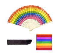 CWPFVQA 1 Ventaglio Pieghevole Arcobaleno con 1 Sacchetto per Ventaglio Pieghevole, 1 Sciarpa Quadrata Arcobaleno, Ventaglio Pieghevole Multicolore, Ventaglio Pieghevole Danzante