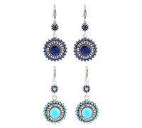 CWPFVQA 2 Paia di Orecchini di Girasole, Orecchini di Girasole per Donne, Orecchini Boho, Orecchini Pendenti Vintage Mandala, Orecchini Turchesi, Orecchini di Pietre Preziose