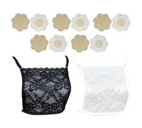 CWPFVQA 2 Top Tubolari in Pizzo E 10 Copricapezzoli A Forma di Fiore, Bretelle in Pizzo, Top Tubolare Anti-Esposizione, Gilet in Pizzo Regolabile, Copricapezzoli Traspiranti E Sottili