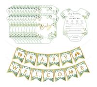 CWPFVQA 20 Carte di Previsione per Bambini, 1 Set di Bandiere, Gioco per Baby Shower, Gioco di Rivelazione del Genere, Carte di Benvenuto per Neonati, Carte Decorative per Feste A Tema Bambino