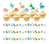 CWPFVQA 48 Pezzi di Inserti per Torte con Dinosauri, Inserti Creativi per Torte A Forma di Cartone Animato, Inserti per Torte Carini, Decorazioni per Torte Interessanti, Accessori per Torte