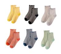 CWPFVQA 6 Paia di Calzini retrò A Quadri, Calzini A metà Polpaccio da Donna, Calzini di Cotone da Donna, Calzini Carini in Pizzo, Calzini Casual Lavorati A Maglia, Accessori di Abbigliamento