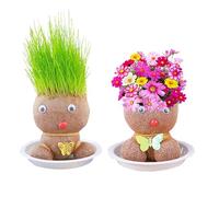 CWPFVQA Bambole per La Coltivazione di Piante da 2 Pezzi, Vassoi da 2 Pezzi, Bambole con Testa di Erba A Testa di Fiore, Mini Bambole con Testa di Erba Bonsai, Regali di Crescita per Bambini