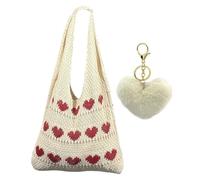 CWPFVQA Borsa A Tracolla Dell'Amore Lavorata A Maglia in 1 Pezzo E Portachiavi in Peluche Dell'Amore in 1 Pezzo, Borsa da Donna Casual Lavorata A Maglia, Borsa di Grande capacità, Ciondolo da Borsa