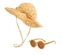 CWPFVQA Cappello Da Sole Fiore Giallo 1 Pezzo, 1 Paio Di Occhiali Gialli, Cappello Da Sole Per Bambino, Cappello Da Sole Per Bambino, Cappello Estivo Per Bambino, Cappello Da Sole Per Bambina