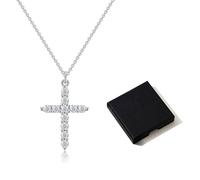 CWPFVQA Collana Con Croce In Zircone, Argento, Donna, Gioielli, 1 Pezzo, Scatola Portaoggetti