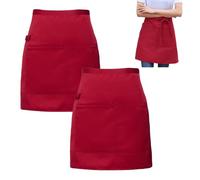 CWPFVQA Confezione da 2 Mezzi Grembiuli Rossi, Grembiuli Corti, Grembiuli da Cucina, Grembiuli da Cucina per Camerieri, Adatti per Hotel, Ristoranti, caffè, Cucine Domestiche