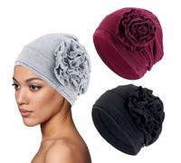 CWPFVQA Confezione da 3 Cappelli Turbante da Donna Elasticizzati, Lavorati A Maglia, Floreali ed Eleganti - Copricapo