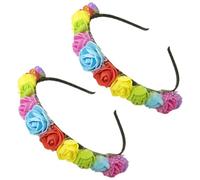 CWPFVQA Fasce per Capelli Multicolore con Fiori Arcobaleno, 2 Pezzi, per Donne, per Occasioni Festive