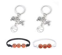CWPFVQA Portachiavi Da Basket 2 Pezzi E Braccialetti Da Basket 2 Pezzi, Portachiavi In Metallo, Regali Di Basket, Gioielli Per Tifosi, Braccialetti Creativi, Gioielli Con Elementi Sportivi