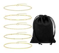 CWPFVQA Set di 5 Braccialetti d'oro E 1 Borsa di Stoccaggio, Braccialetti Impilabili, Braccialetti alla Moda E Semplici, Braccialetti da Donna, Braccialetti Regolabili