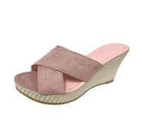 Cwuhyatre Sandali con zeppa da donna, estivi, alla moda, eleganti, sandali con punta aperta, roma, strass, per spiaggia, vacanze, bohémien, sandali da donna, chic ed elegante, Rosa, 39 EU