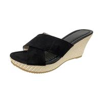 Cwuhyatre Sandali con zeppa da donna, estivi, alla moda, eleganti, sandali con punta aperta, roma, strass, per spiaggia, vacanze, bohémien, sandali da donna, chic ed elegante, Nero , 41 EU