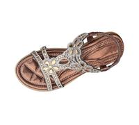 Cwuhyatre Sandali piatti da donna, estivi, alla moda, eleganti, sandali con punta aperta, roma, strass, caviglia, scarpe da spiaggia, vacanze, stile boho, sandali ortopedici da donna, G Marrone, 39 EU