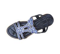 Cwuhyatre Sandali piatti da donna, estivi, alla moda, eleganti, sandali con punta aperta, roma, strass, caviglia, scarpe da spiaggia, vacanze, stile boho, sandali ortopedici da donna, G Blu, 41 EU