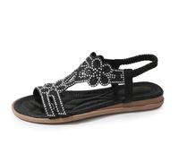 Cwuhyatre Sandali piatti da donna, estivi, alla moda, eleganti, sandali con punta aperta, roma, strass, caviglia, scarpe da spiaggia, vacanze, stile boho, sandali ortopedici da donna, Z Nero, 38 EU