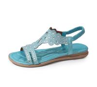 Cwuhyatre Sandali piatti da donna, estivi, alla moda, eleganti, sandali con punta aperta, roma, strass, caviglia, scarpe da spiaggia, vacanze, stile boho, sandali ortopedici da donna, Z Blu Cielo, 38