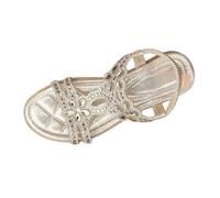 Cwuhyatre Sandali piatti da donna, estivi, alla moda, eleganti, sandali con punta aperta, roma, strass, caviglia, scarpe da spiaggia, vacanze, stile boho, sandali ortopedici da donna, G oro, 43 EU