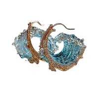 CWXKGL Gioielli a Tema Estivo Onda Oceano Spiaggia Mare Gioielli, Set di Gioielli Giuramento dell'Oceano, Collana/Anello/Orecchino Regolabile con Onda dell'Oceano (Earrings)