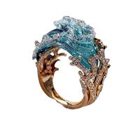 CWXKGL Gioielli a Tema Estivo Onda Oceano Spiaggia Mare Gioielli, Set di Gioielli Giuramento dell'Oceano, Collana/Anello/Orecchino Regolabile con Onda dell'Oceano (Rings)