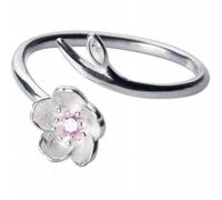 CWXKGL S925 Anello in Argento con Sakura Romantico Anello con Diamante in Cinque Pezzi Anello Fiore Aperto, S925 silver ring, Opening adjustable