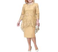 CWXKGL Vestito Donna Elegante O-Scollo A Vita Alta E Taglie Forti Abito Midi Abito da Sera Vestito da Sera Elegante Abbigliamento Femmina-Champagne-2Xl