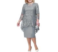CWXKGL Vestito Donna Elegante O-Scollo A Vita Alta E Taglie Forti Abito Midi Abito da Sera Vestito da Sera Elegante Abbigliamento Femmina-Grigio-2Xl