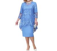 CWXKGL Vestito Donna Elegante O-Scollo A Vita Alta E Taglie Forti Abito Midi Abito da Sera Vestito da Sera Elegante Abbigliamento Femmina-Cielo Blu-XL