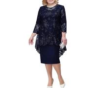 CWXKGL Vestito Donna Elegante O-Scollo A Vita Alta E Taglie Forti Abito Midi Abito da Sera Vestito da Sera Elegante Abbigliamento Femmina-Blu-3Xl