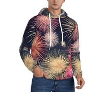 CWYHDUDOH Bella Stampa Fuochi D'artificio Uomini Con Cappuccio Per Inverno Autunno Primavera Abbigliamento Casual Cal, Nero , XXL