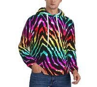 CWYHDUDOH Colorato Arcobaleno Zebra Stampa Uomini Con Cappuccio Per Inverno Autunno Primavera Abbigliamento Casual Caldo, Nero , 4XL