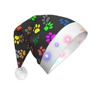 CWYHDUDOH Colorato Cane Zampa Stampa Nero Led Cappello di Natale Unisex Adulto Cappelli di Babbo Natale Decorazione Del Partito di Vacanza