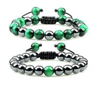 CWZZWS 2 pezzi di tigre di ematite perle di tigre braccialetti fatti a mano regolabili uomini di protezione della salute pietre coppie a coppia braccialetti