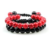 CWZZWS 2 Pezzi Perline da Uomo con Ciondolo in Pietra Occhio di Tigre, onice, Roccia lavica, Perline, per Donne, Braccialetti Yoga, Regalo per Gli Amici