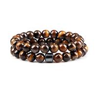 CWZZWS 2 pz/Set Pietra Naturale con Perline Pietra Occhio di Tigre Perline di Lava Nera Braccialetti Fatti a Mano Amante Yoga Equilibrio Regali