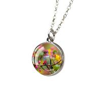 CWZZWS 925 Collana di Colibrì in Argento Sterling per Donne e Uomini, collane da Colibrì da 1 pc Paffarw Bird And Flower Collana a Ciondolo in Vetro a Due facciate, Gioielli di Animali Carini