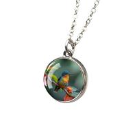 CWZZWS 925 Collana di Colibrì in Argento Sterling per Donne e Uomini, collane da Colibrì da 1 pc Paffarw Bird And Flower Collana a Ciondolo in Vetro a Due facciate, Gioielli di Animali Carini