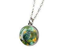 CWZZWS 925 Collana di Colibrì in Argento Sterling per Donne e Uomini, collane da Colibrì da 1 pc Paffarw Bird And Flower Collana a Ciondolo in Vetro a Due facciate, Gioielli di Animali Carini