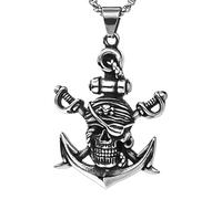 CWZZWS 925 Collana Pirata in Argento Sterling per Uomini e Donne, Collana Pirata con Collana retrò con Spada con Testa Fantasma di Ancoraggio con Collana di Cranio di Halloween con Collana con Cranio