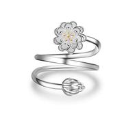CWZZWS Anelli Aperti per Donne, ad Anello Regolabile Simplicity Fashion Silver Double Late Lotus Zircon Anello Giochi di Gioielli romantici per Le Donne Coppia di Donne Impegno per Matrimoni Eternity