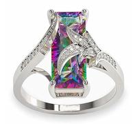 CWZZWS Anelli d'argento squisiti pietre arcobaleno foglie di zirconia cubi anelli di zirconia anelli di fidanzamento del colore argento per donne anelli d'argento per donne (colore: argento,