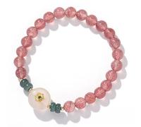 CWZZWS Bracciale al quarzo Feng Shui Strawberry Bracciale cinese Felicità Lucky Charm Bracciale Pink Lussuoso Gioielli Crystal Amulet per la prosperità Amore Armonia Buckle Jade Donut