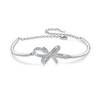 CWZZWS Bracciale da Donna Bracciale con Nodo a Fiocco Bracciale con zirconi cubici Bracciale con Ciondolo Scintillante Bracciale da Donna Braccialetti 925 Bracciale Regolabile Regalo di Gioielli per