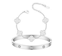 CWZZWS Bracciale da Donna Bracciale Rigido Placcato Oro Bracciale Rigido per Donna Braccialetti Portafortuna a Quattro Foglie Bracciale Ovale Testimone del Dono dell'amore