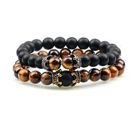 CWZZWS Bracciale di perle di lava Onyx Tiger Eye Stone Crown Charm Braccialetti per uomini Donne Friend Wristband