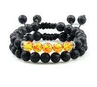 CWZZWS Bracciale di perle di lava Onyx Tiger Eye Stone Crown Charm Braccialetti per uomini Donne Friend Wristband