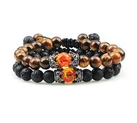 CWZZWS Bracciale di perle di lava Onyx Tiger Eye Stone Crown Charm Braccialetti per uomini Donne Friend Wristband