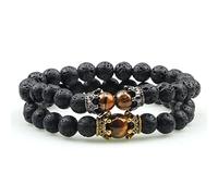CWZZWS Bracciale di perle di lava Onyx Tiger Eye Stone Crown Charm Braccialetti per uomini Donne Friend Wristband